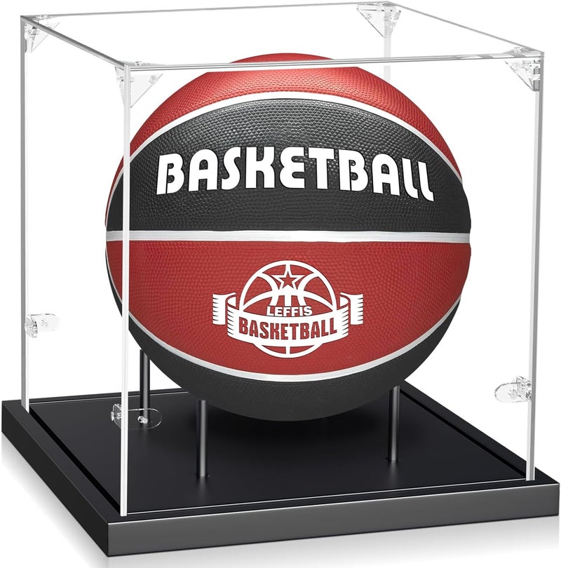 Leffis Basketball Display Case - UV Protected Acrylic Case With Solid Wood Base, Stand for Autographed Standard NBA WNBA Ball Memorabilia Keepsake - Image 1